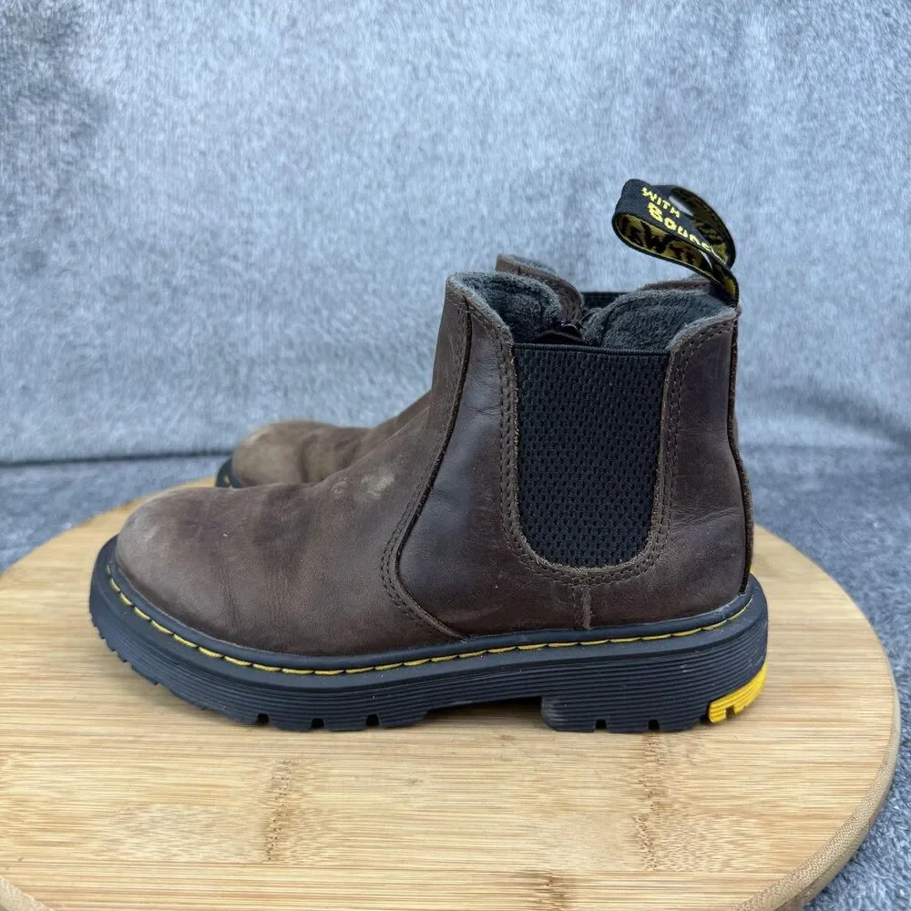 Dr. Martens 2976 J Boots Boys Size 1 Brown Leather Chelsea Zip Lined Ankle